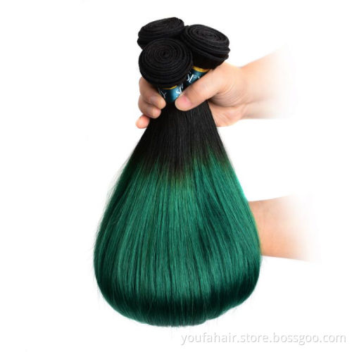 Brazilian Virgin 100% Human Hair Ombre Colored 1b/Green Straight Bundles Cuticle Aligned Raw Hair Unprocessed Weaving Bundles